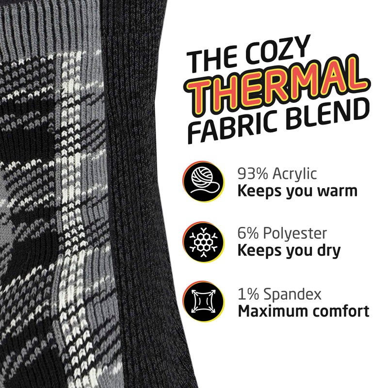 HOT FEET Thermal Socks For Women for Cold Weather â€“ Thick Warm Winter Hiking Heat Insulated Socks, Womenâ€™s sizes 4â€“10.5, 2 PACK, Heather Black/Plaid Gray - Image 4